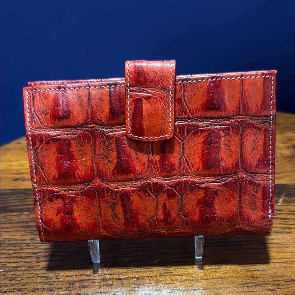 Red Croc-Embossed Leather Wallet - Women Bags Wallets